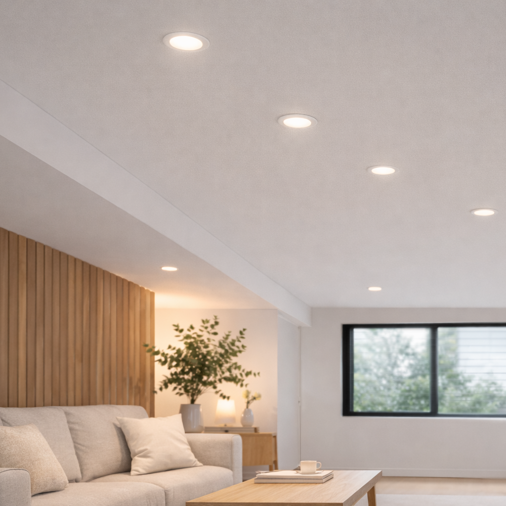 LUM8 Circadian Downlight light mode diagram — day, transition and evening modes